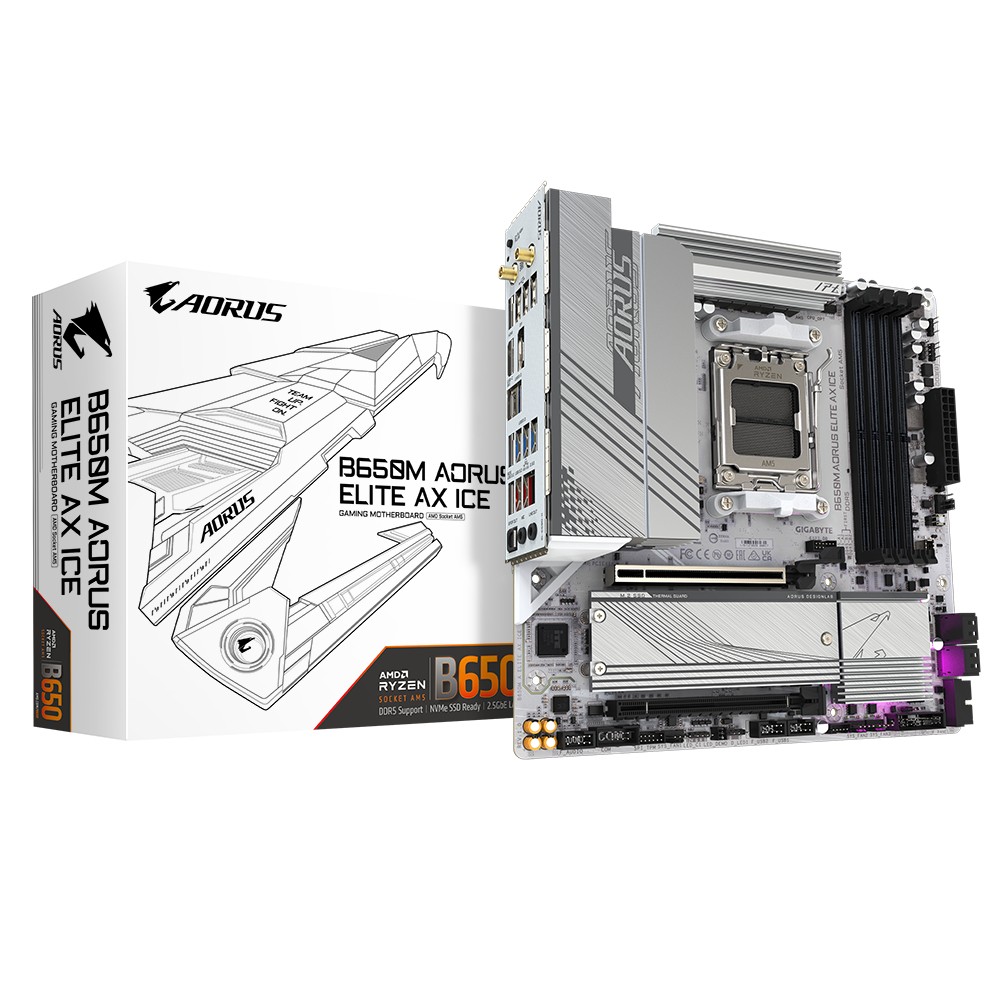Scheda Madre Gigabyte B650M Aorus Elite AX ICE Socket AM5 DDR5 Micro Atx Bianco Scheda Madre Gigabyte B650M Aorus Elite AX ICE Socket AM5 DDR5 Micro Atx Bianco