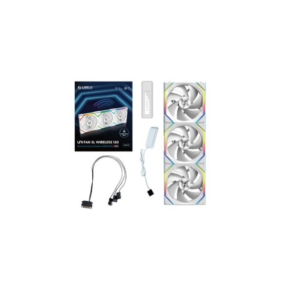 Ventola Lian Li UNI FAN SL Ventola Wireless ARGB PWM Kit da 3 con controller 120mm Bianco
